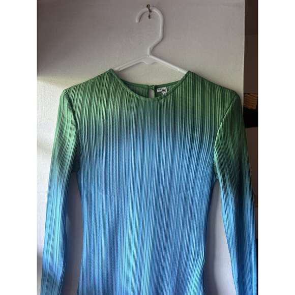 Arthur Apparel Box Pleat Midi Dress Long Sleeve Ombre Green Blue 8 - Picture 4 of 6